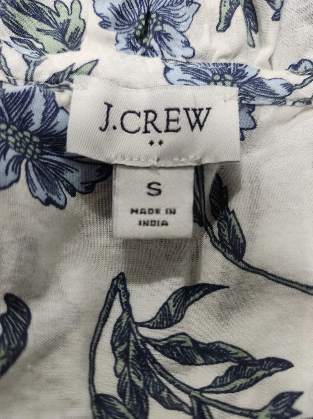 J. Crew Cream Sleeveless Ruffle Floral Camisole with Blue Print